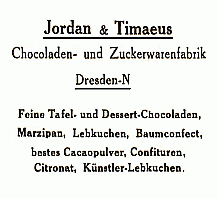 Jordan & Timaeus, Schokolade u. S&uuml;&szlig;waren